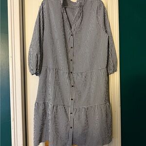 Gingham Button-Front Tiered Midi Dress in Black and White